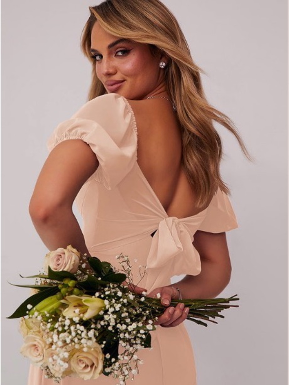Azazie Blush Pink Puff-Sleeve Maxi Dress